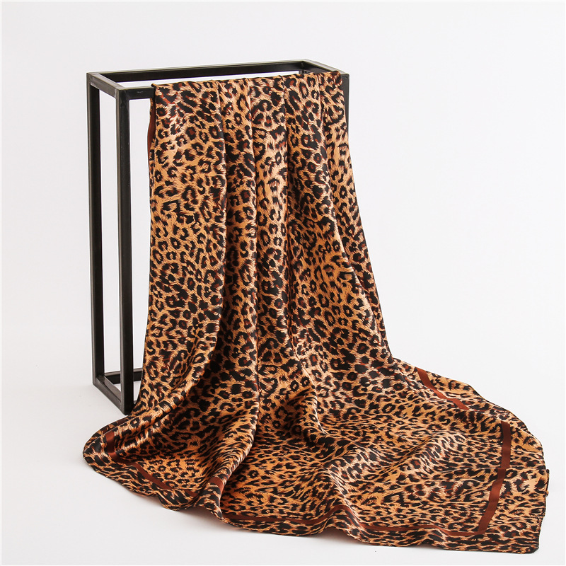 Fashion 2020 women silk feeling scarves square summer smooth large size wrap hijab Leopard Print headband stoles 90*90cm