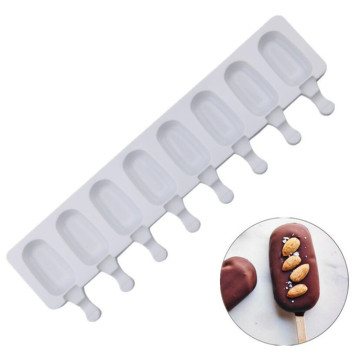 8 Cavity Ice Cream Silicone Mold DIY Molds Ice Cube Moulds Ice Cream Maker Dessert Molds Tray Popsicle Sticks Thick material