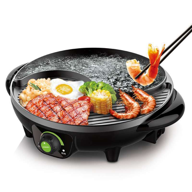 1600W Multifunction Electric Hot Pot Barbecue Machine Two In One Non-stick Coating Barbecue Tray Intelligent Temperature Control