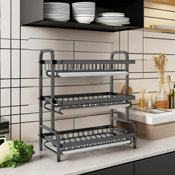 Iron Three-Tier Dish Rack with Cutlery Holder