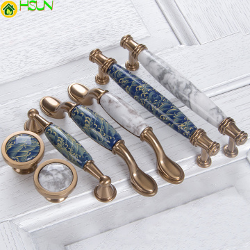 1 pc Blue Leaf hand painted ceramic handle and knobs Cupboard cabinet Knob drawer Dresser handles Closet pulls