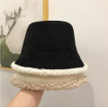 Double-sided Suede Lamb Wool Plush Warm Basin Hat Female Winter Solid Colr Balck Bucket Hat Women