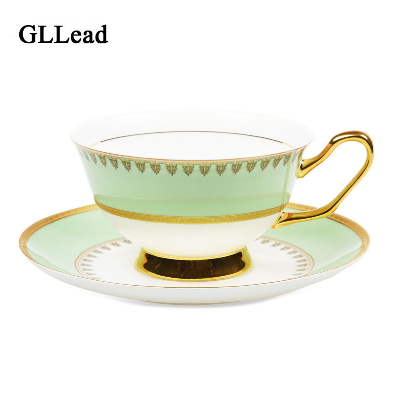 GLLead European Style High Quality Bone China Teacup Ceramic Tea Cups Golden Porcelain Coffee Cup And Saucer Sets
