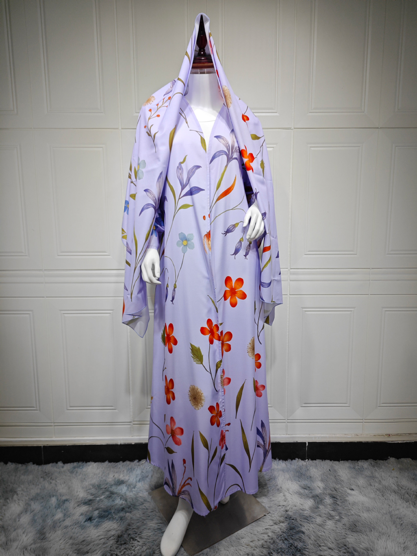 Floral Print Open Abaya Set Detail