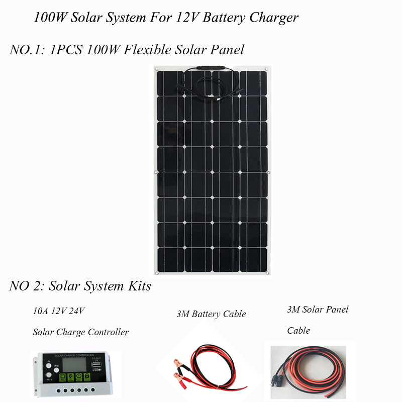 300W Solar Panel Equal 3pcs 100w Panel Solar Monocrystalline Solar Cell 100W Flexible Solar Panel 12v Solar Charger For Boat/Car