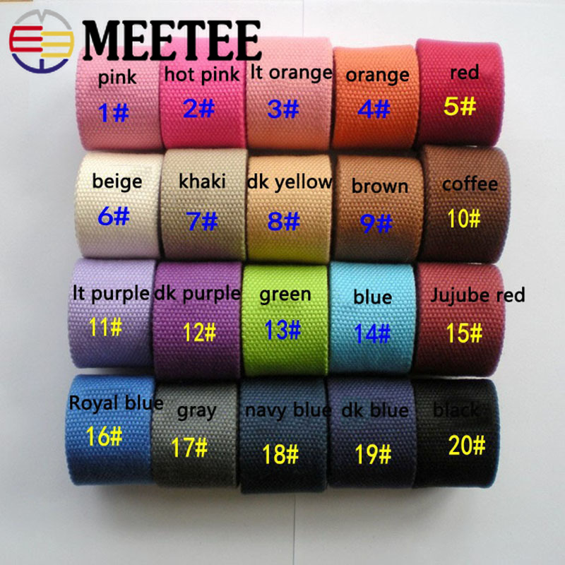 Meetee 8yard 20mm Width 2mm Thick Multicolor Canvas Cotton Webbing Textile Accessories Plain Weave DIY Bag Strap Sewing Material