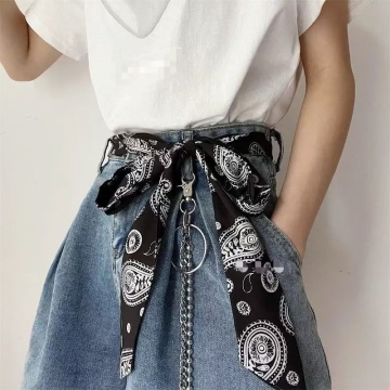 Pants Chain Pendant with Cool Cashew Flower Scarf Belt