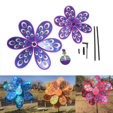 Double Layer Peacock Sequins Windmill Colorful Wind Spinner Kids Toy New L4MB