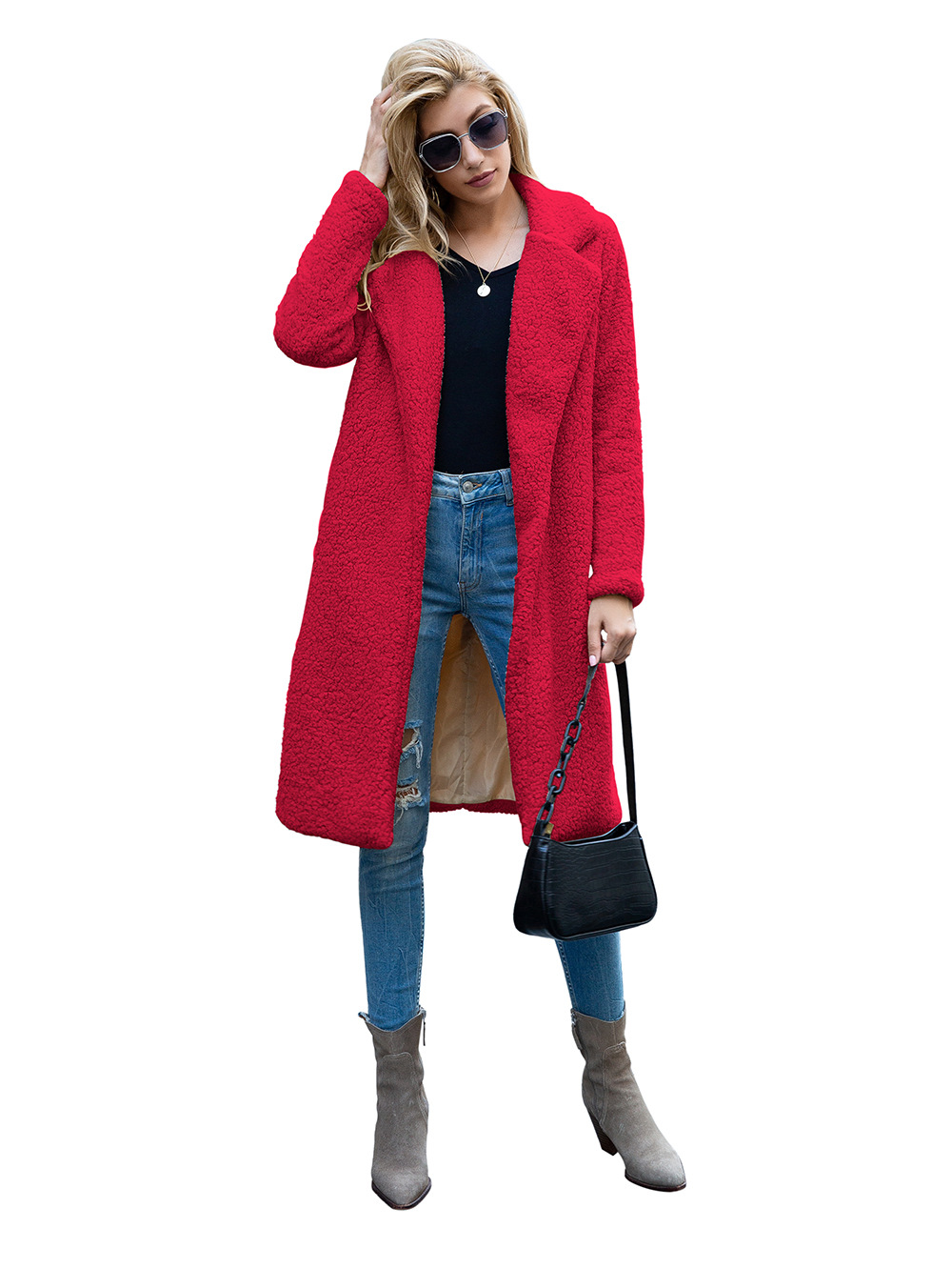 Long Coats Fleece Jackets Winter Warm Teddy Coat Cardigan Office Lady Sexy Women Wool Blends Full Tops Overcoats Plus Size