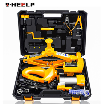 E-HEELP 12V 3 in 1 Car Electric Jack Lifting Set Built-in Flash LED Light with Impact Wrench & Air pump Car Scissor jack