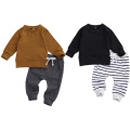 0-24M Baby Boys Clothes Sets Long Sleeve Pullover Sweatshirt Tops Solid/Striped Pants Trousers