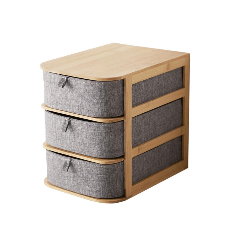 Office Waterproof Storage Drawers Home Storages Multi-layer Drawer Type Bamboo Wood Desktop Storage Box #4W