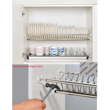 49-73cm 2 Tiers Stainless Steel Cabinet Cupboard Inside Dish Plate Tableware Drying Rack Storage Organizer Knock on