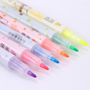 6PCS Double Head Highlighters Art Highlighter Pens Office Markers Watercolor Fluorescent Pen Drawing