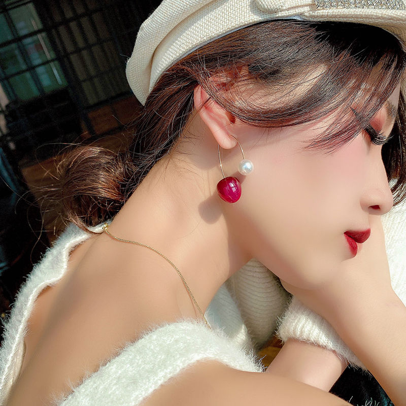 Korea Multiple Styles Small Fresh Cherry Drop Earrings Women White Elegant Imitation Pearl Dangle Earring Fashion Female Jewelry