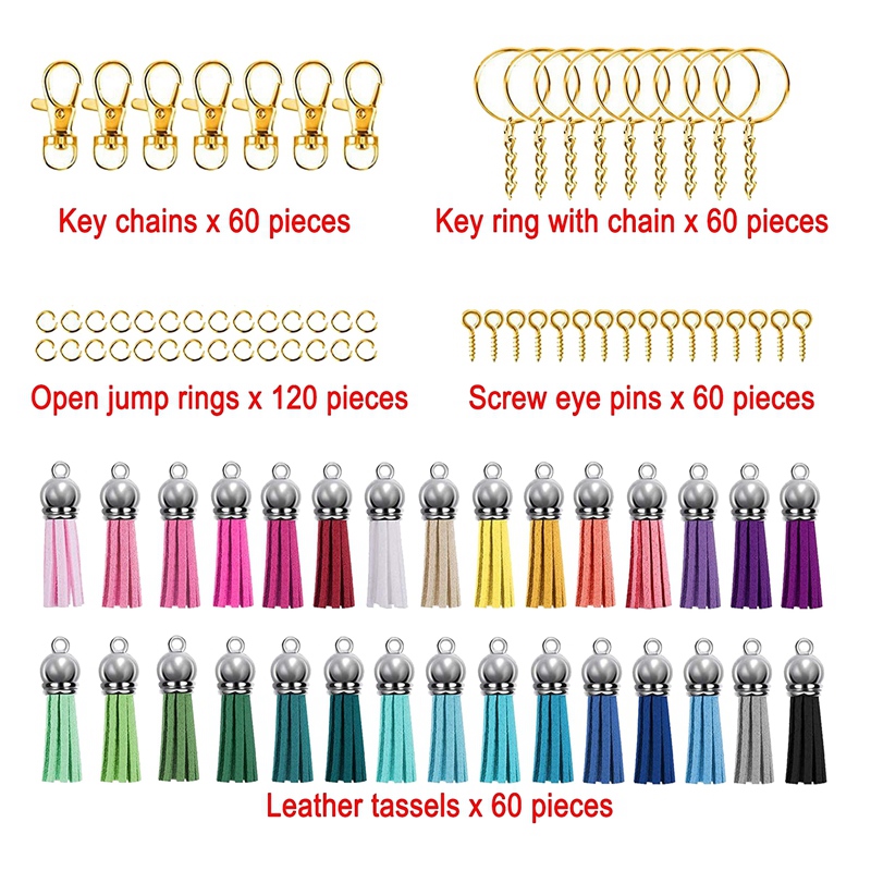 360Pcs Dog Buckle Key Chain Key Ring Set DIY Hoisting Making Tassel Jewelry Accessories Mixed Color Claw Nail Split Ring