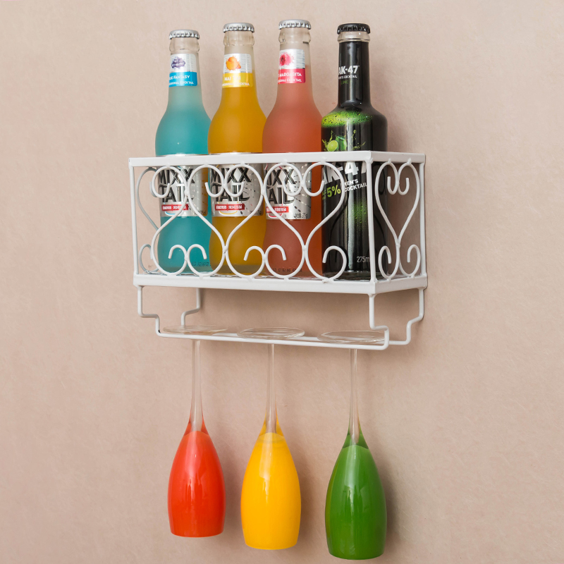 Metal Wall Mount Wine Rack Wine Bottle Shelf With Glass Single Holder Home Bar Decor Storage Holder Rack WY