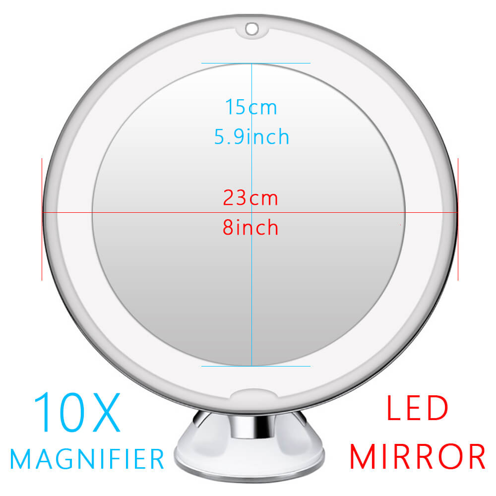 New 10X LED Light Makeup Mirror Lamp Magnifier Battery Portable Hand Vanity Glass Mini Miroir Bathroom Cosmetic Bath Suction Cup