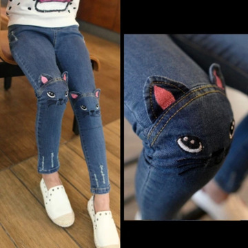 Girls Leggings Fashion Cartoon Cat Girls Jeans Pants 2018 Spring Children Pencil Pants Kids Trousers Baby Girls Clothes