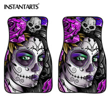 INSTANTARTS Day of the Dead Sugar Skull Printed Stylish Car Floor Mats for Car Washable Rubber Floor Mats Comfy Carpet Rug Hot