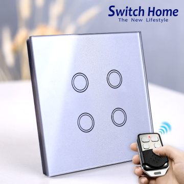 4 gang touch wall switch, Wireless Remote Control wall Switch, gray Glass Panel, UK standard Smart Sensor touch wall Switch