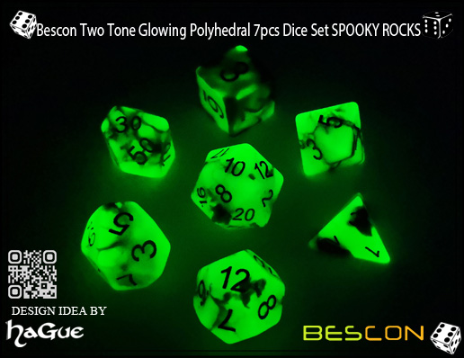 Bescon Two Tone Glowing Polyhedral 7pcs Dice Set SPOOKY ROCKS-3