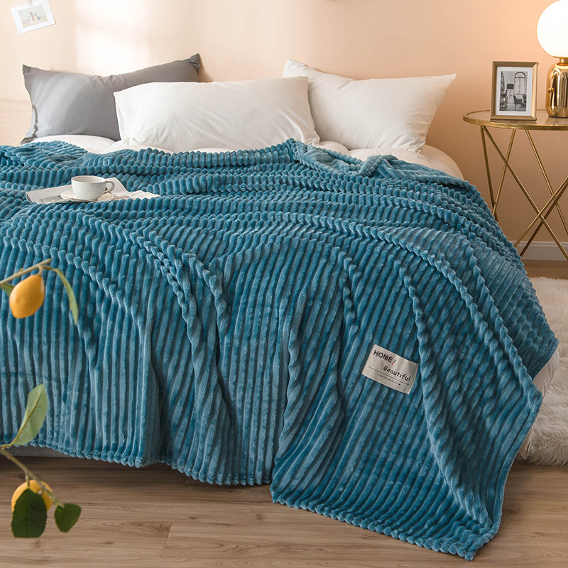 Super Soft Blankets Stripe Solid Fleece Blanket Warm Flannel Bedspread Throw On Sofa Bed Cover Thickness Bedsheet Yellow Blue