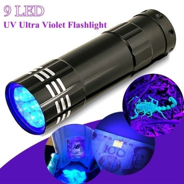 UV Light Torch Lamp Super Mini 9 LED Flashlight Black Ultraviolet Light Super Aluminum Purple Lantern Portable Flashlight