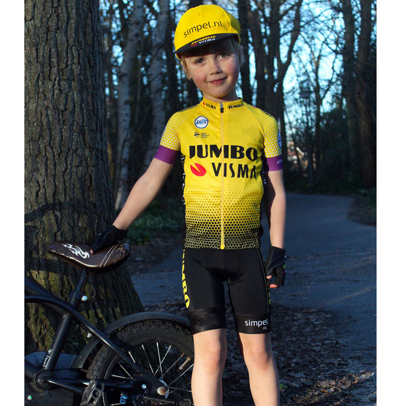 Jumbo Visma Breathable Kids Cycling Jersey Set Shorts Fluorescent Pink Children Bike Clothing Boys Girls Summer Bicycle Raphaful