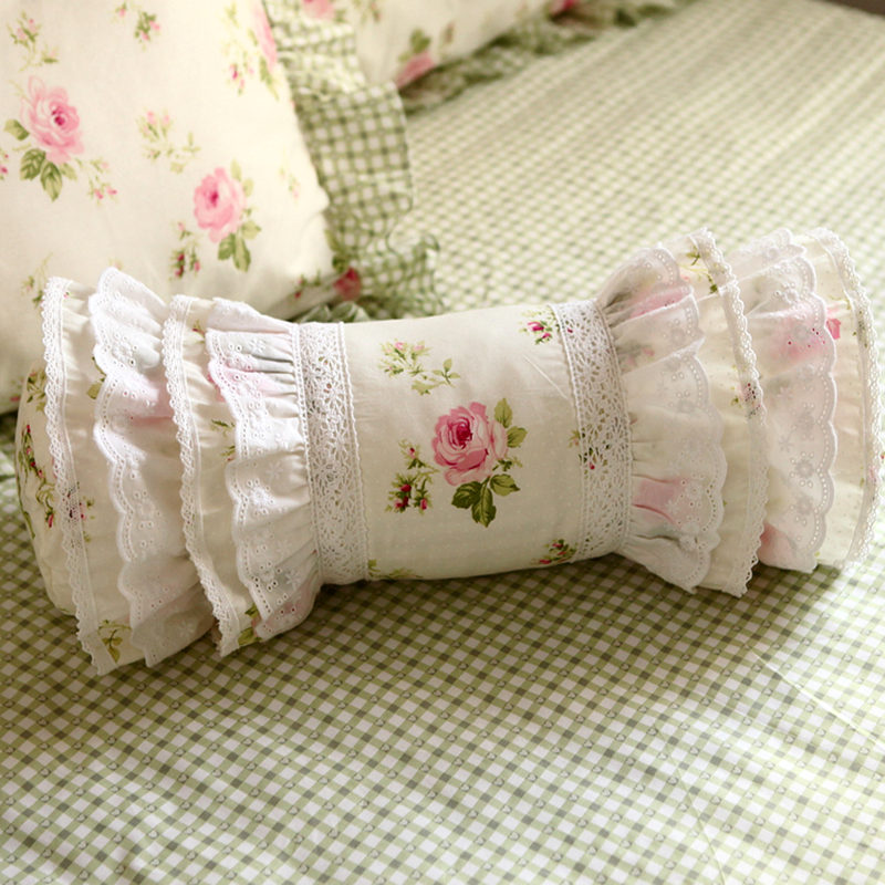 Fresh Embroidery rose print cushion bed decorative bedding pillow candy cushion princess ruffle lumbar pillow sofa hand rests
