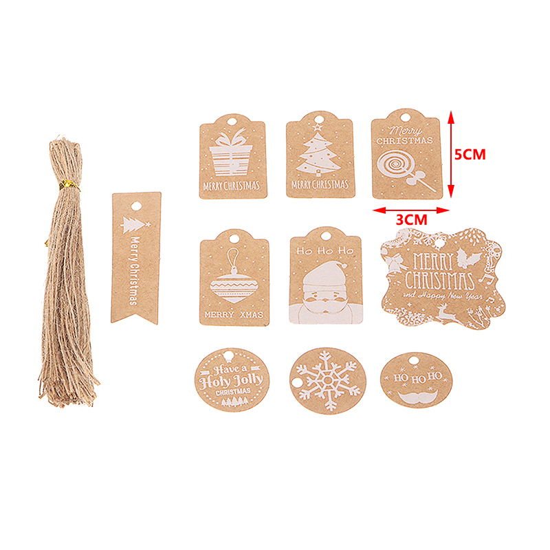 50 Christmas Kraft Tags DIY Handmade Crafts Hang Tag With Rope Labels Wrapping Supplies Wedding Supplies