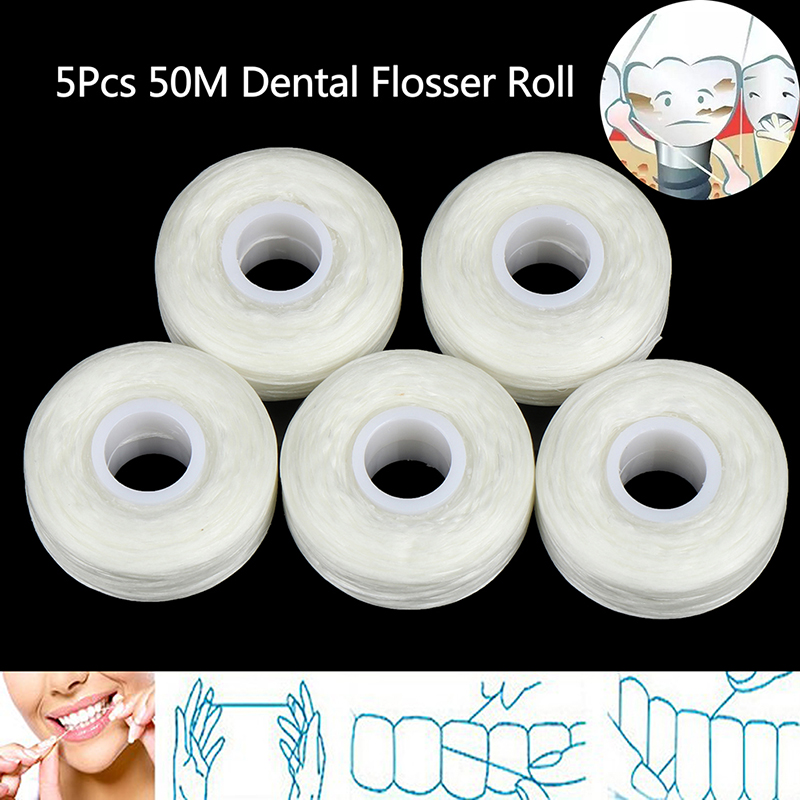 5Roll Dental Flosser Oral Hygiene Teeth Cleaning Wax Mint flavor Dental Floss Spool Toothpick Teeth Flosser