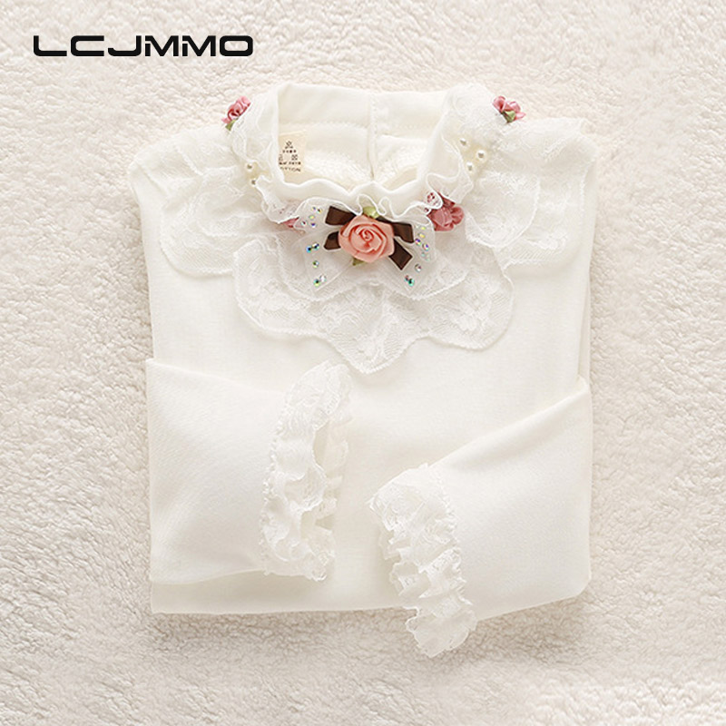 LCJMMO 2020 New Spring Girl Blouses Shirts Lace Long Sleeve School Girl Blouse Tops Children Clothing Bead Collar Blouse Shirt