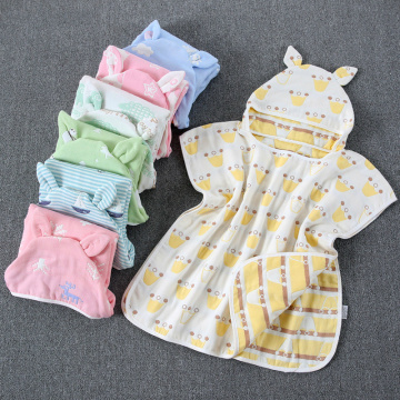 60*60cm 6 Layers Gauze Hooded Beach Towel Cotton Baby Cape Towels Soft Poncho Kids Bathing Stuff For Babies Washcloth