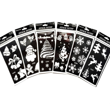 6Pcs/Set Glitter Tattoo Stencils Template Bady For Christmas Xmas Painting Snow Santa Claus Children Tattoo Temporary Templates