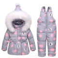 2018 New Infant Baby Winter Coat Snowsuit Bowknot Polka Dot Duck Down Toddler Girls Outfits Snow Wear Jumpsuit Hoodies Jacket