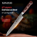 XINZUO 8'' inches Slicing Knife VG10 Damascus Steel Razor Sharp Blade Strong Hardness Kitchen Knife with Rose Wood Handle