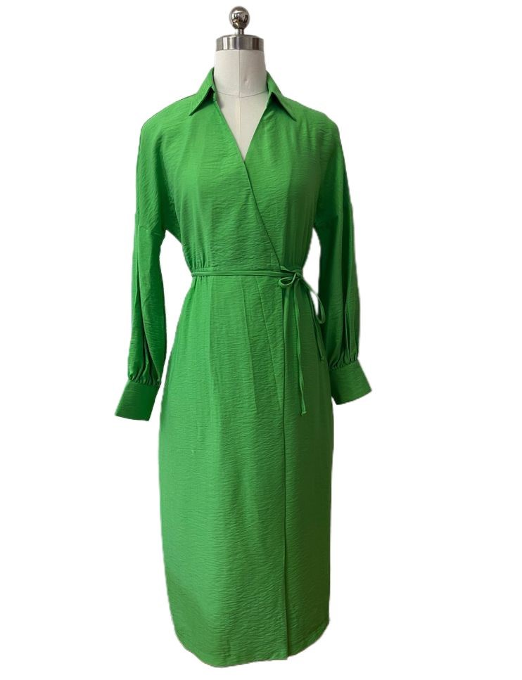 Midi Length Crosscover Design Green Dress