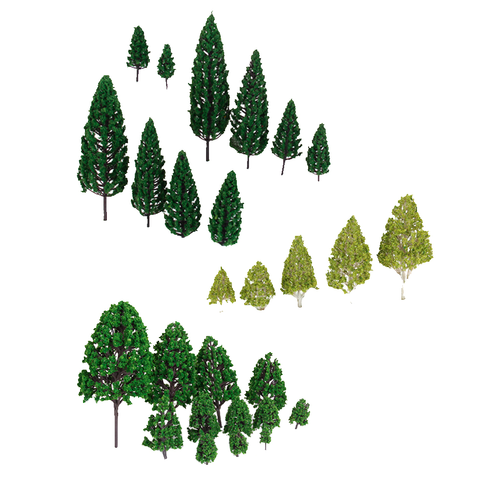 27pcs Model Tree 3-16cm Green Train Railroad Architecture Diorama HO O Scale for DIY Crafts or Building Models