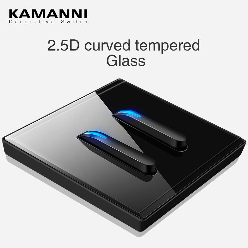 KAMANNI Luxury Light Switch LED Indicator Crystal Tempered Glass Piano Key Model design White Push Botton Wall Switches 220V New
