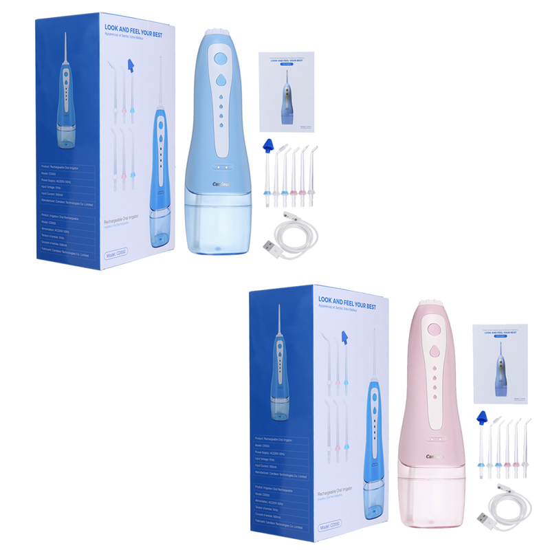 Oral Irrigator Tooth Irrigator Dental Portable Irrigator Water Flosser for Teeth USB Tooth Cleaner with 6 Jet Tips 300ML Tank