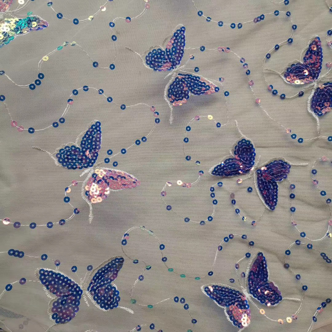 5 yard Butterfly Embroidery Sequin Fabric Mesh Lace Tulle Fabric Sewing Supplies Tela Fabric for Dress