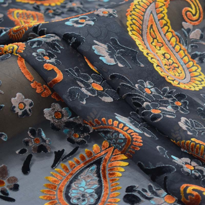Classic paisley burnt-out velvet fabric for dress ткань хлопок ткани bazin riche getzner african фатин tissu telas tissus tela