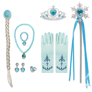 Girls Elsa Accessories Gloves Wand Crown Jewelry Set Elsa Wig Braid for Princess Dress Clothing Cosplay Snow Queen 2 Accessories