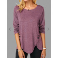 Irregular Casual Cotton Tshirts Women Long Sleeve Button T-Shirts O-Neck Plus Size S-5XL Female Solid Color Clothing Top Shirts