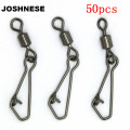 JOSHNESE 50PCS Stainless Steel Swivels Fishing MS+QL Interlock Rolling Swivel With Hooked Snap Fish Hook Connector