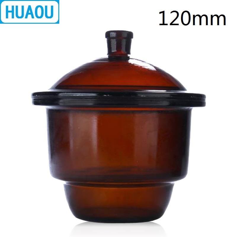 HUAOU 120mm Desiccator with Porcelain Plate Amber Brown Glass Laboratory Drying Equipment