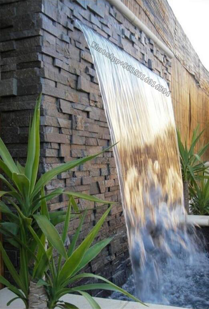 Stainless steel waterfall water outlet stream sink,pool waterfall fountain,water curtain wall courtyard fish pond landscape