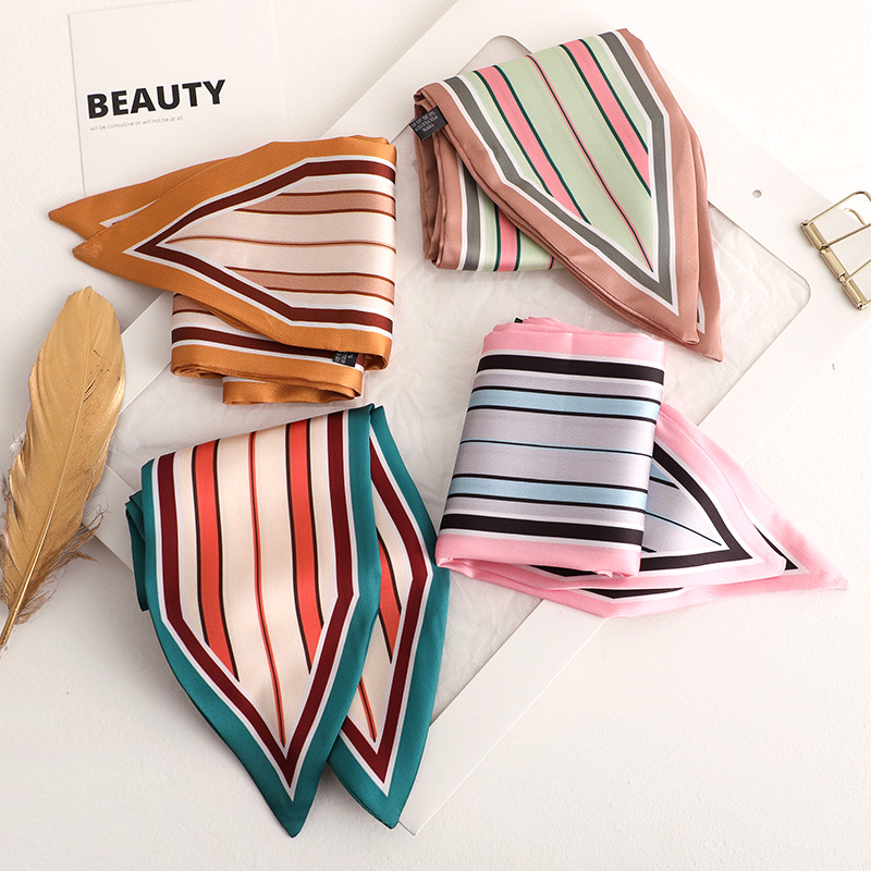 New Design Skinny Scarf solid striped Print Women Silk Scarf Small Handle Bag Ribbons Female Head Scarves Wrap For Lady 100*10cm