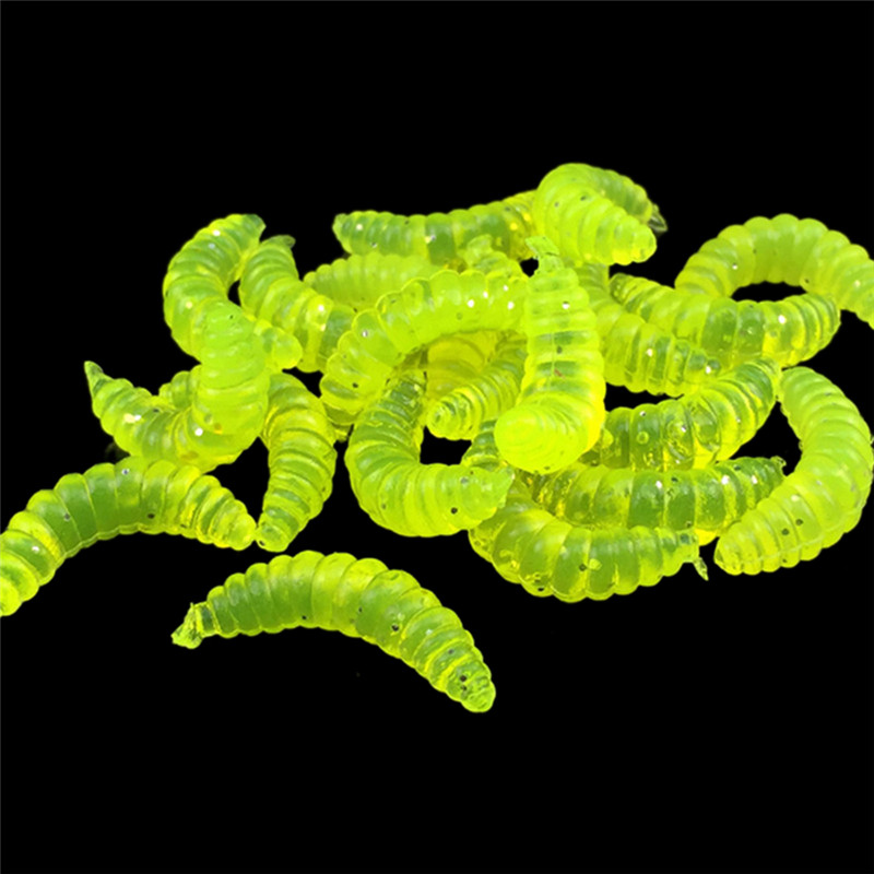 Lifelike 100PCS Green Fishing Soft Lure Simulation Bait Maggot Worm Fishing Tackle Glow Shrimps Fish Lures Easy To Attract Fish